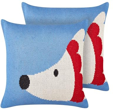 Beliani Dekokissen 2er Set Baumwolle blau 45x45 cm Tiermotiv Igel für Kinder Pashot