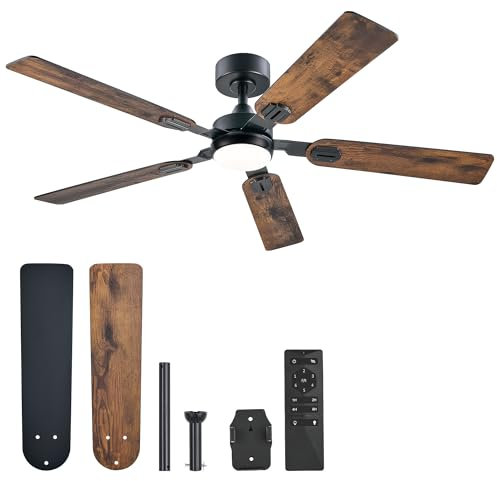 VONLUCE 132 CM Ventilatori da Soffitto con Luci e Telecomando Ventilatore da Soffitto con 5 Pale a Doppia Finitura Motore DC Reversibile Silenzioso a 6 Velocità per Camera da Letto Soggiorno Studio