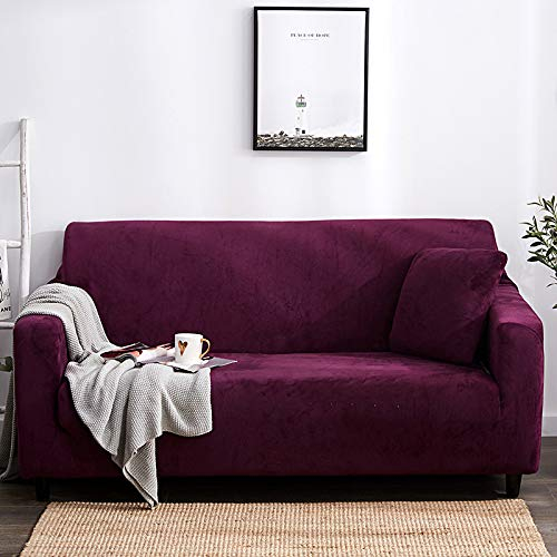 Sofaschoner Rotwein Sofaüberwurf Weich Spandex Sofaschoner rutschfest Couch Überwurf Waschbare Sofa Überzug Sofabezug mit Elastischen Riemen Sofabezug L Form Universelle 1 Sitzer