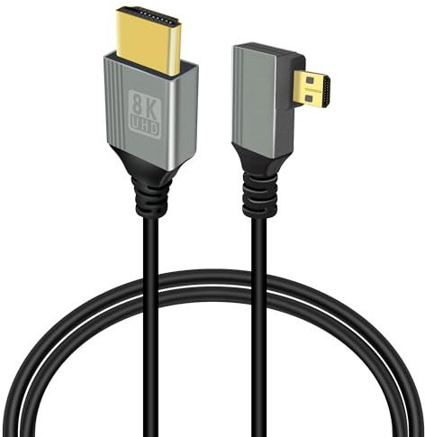 GELRHONR 90Degree Micro HDMI to HDMI Cable, 48Gbps Ultra High Speed Support 8K@60Hz&4K@120Hz,for GoPro,Digital Cameras,Laptop, TV, Camcorder (Right Angle(3.28ft))