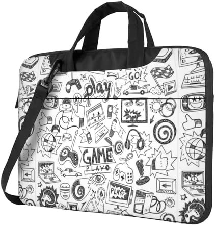 Mqgmz Monochrome Sketch Style Gaming Print Laptop Bag – Chic Laptop Case Versatile Messenger Bag Compatible Multiple Laptop, Black, 13 inch