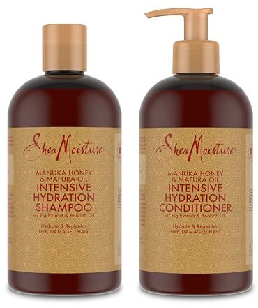 SheaMoisture Shampoo und Spülung für trockenes, geschädigtes Haar Manuka Honey & Mafura Oil Haarpflege-Bundle Shampoo 1x 384 ml, Spülung 1x 384 ml - 2 Stück