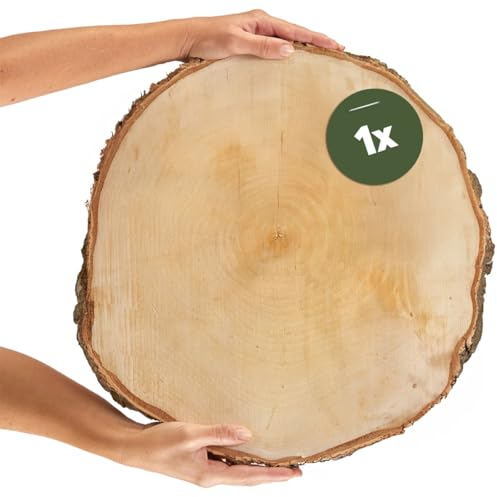 Große Holzscheibe in 45 cm (43-47cm) Durchmesser für DIY Basteln und Dekorieren - 1 Stück runde Birkenholz Baumscheibe - Naturbelassene Holz Birkenscheibe als Holzdeko Holzplatten