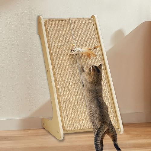 Rascador para gatos, almohadilla rascadora de sisal, almohadilla para rascar gatos en forma de L para gatos de interior, protector de muebles de 68 cm con juguete de ratón