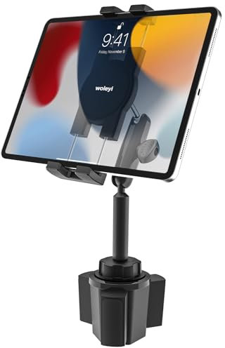 woleyi Car Cup Holder Tablet Mount Heavy Duty [No Shaking 360° Rotation] Truck Cupholder Tablet Holder with Metal Arm for Tablet & Phone, iPad Pro Air Mini, Galaxy Tab, Kindle, Phone, 4-13