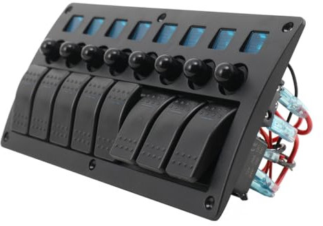 NICCOO 3-in-1 8 Gang Marine Schalter Panel, Schalttafel Schaltfeld Bedienfeldschalter DC 12V / 24V Switch Panel, Kippschalter Schaltpanel Blau Licht, für Autos Boat Yacht