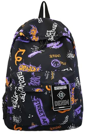Dickly Graffiti-Rucksack, Weekender-Rucksack, Rucksack für Frauen, Mädchen, Jungen, Männer, Wandern, Schwarz