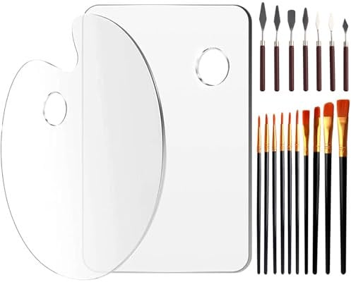 19PCS Painting Kits, 2PCS Transparent Acrylic Paint Palette, 10PCS Acrylic Small Paint Brushes, 7PCS Stainless Steel Palette Knife for DIY Art Craft Painting Decorations Figurines Nail Art