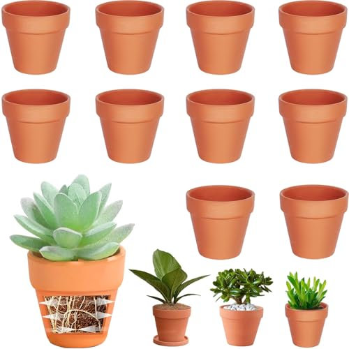 Cerkkapo Pack de 10 Macetas de Terracota de 10 x 8 cm, Pequeñas Macetas de Barro con Agujero de Drenaje,Reutilizables Pequeñas Macetas de Barro,para Plantas para Dormitorio el Hogar y la Oficina