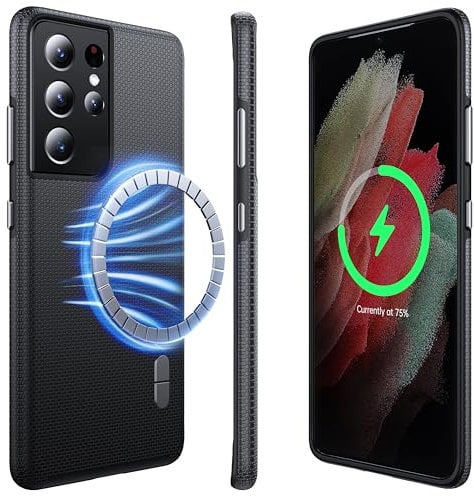 NJROW Strong Magnetic for Samsung Galaxy S21 Ultra Case Compatible with MagSafe[2024 Upgraded][Dual Layer Heavy Duty][Military Shockproof] Rugged Outdoor for Galaxy S21 Ultra Phone Case Slim,Black