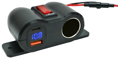 4 IN 1 Auto Zigarettenanzünder Socket mit PD 36W und QC 18W USB Buchse Ladegerät auch integrieren Voltmeter und EIN-Aus Schalter, Max 120W Zigarettenanzünder Einbausteckdose für Auto Boot RV Usw