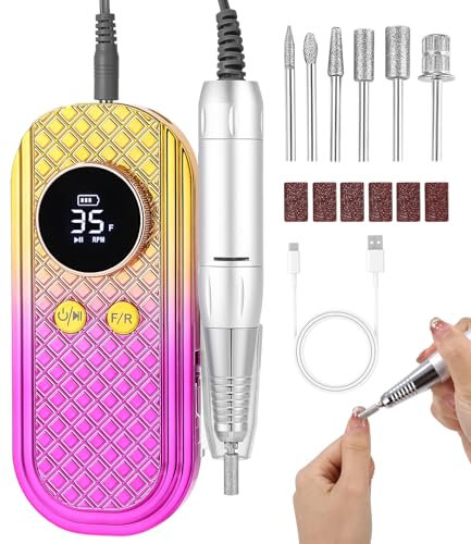 Ponceuse pour Ongles, Professionnel Electrique Rechargeable 35000 Tours avec 6 Embouts et Affichage de LCD Puissante Silenceuse pour Manucure Pédicure,Nail Drill,limes a ongles electrique