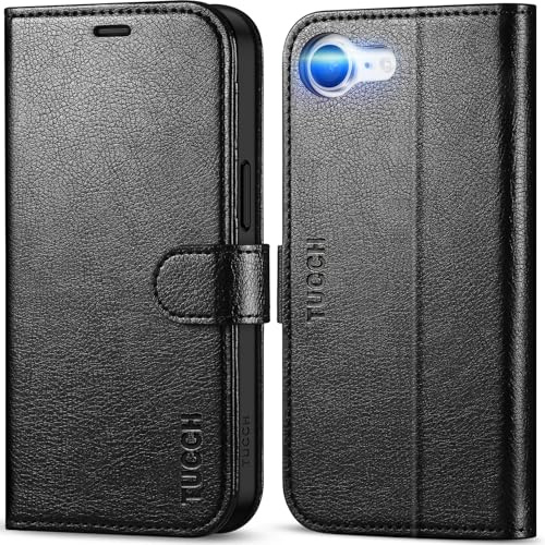 TUCCH Wallet Case with 4 Card Holders for iPhone 17e/16e, Textured Black | RFID Blocking, Kickstand, Shockproof TPU, Premium PU Leather, Magnetic Closure, Folio Flip Folding Cover