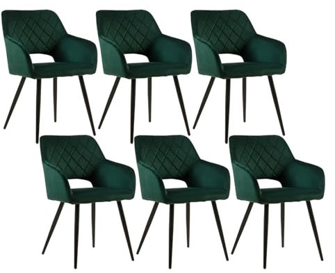 CLIPOP Esszimmerstühle, 6er Set, Polsterstühle mit Armlehnen, Metallbeine, Samtbezug, Samt Grün, bis 150 kg belastbar, für Arbeitszimmer, Wohnzimmer, Schlafzimmer (6er, Samt Grün)