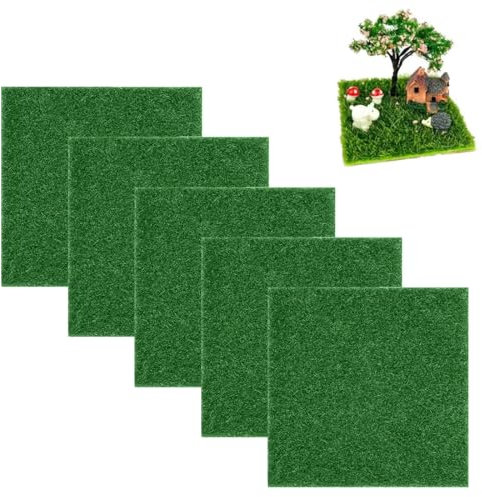 OUDQFCJ 5 Pezzi Erba Sintetica per Mini Giardino, Creazioni Artigianali, Decorazioni, Mini Prato, Piccolo, Fai da Te, Decorazione Mini Giardino (15x15cm)