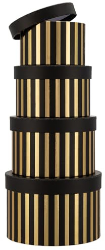 Oairse Gift Boxes with Lids for Presents Gold and Black Striped Round Box for Flower Arrangements Set of 4 Nesting Gift Boxes Bulk for Bridesmaid, Proposal, Wedding, Birthday, Party Favor Graduation