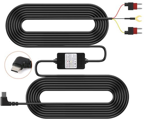 Dash Cam Hardwire Kit, 3.5M Type-C Hard Wire Kit for Dashcam 12V-24V to 5V/3A Car Camera Charge Power Cord Kits with Mini Fuse Low Voltage Protection for Dashcam GPS Power Supply Radar Detectors