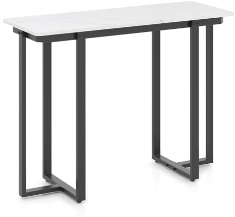 LIFEZEAL Table console d'entrée avec effet de marbre, noir, moderne, peu encombrant, pieds renforcés, en bois, métal, console derrière canapé, pour entrée, couloir, max 90 kg, 107 x 40 x 79,5 cm