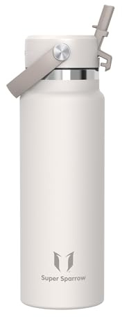 Sparrow Edelstahl Trinkflasche 1L Thermosflasche mit Strohhalm Flex-Deckel