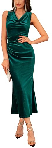 GRACE KARIN Velvet Party Dresses for Women, Fall Formal Cocktail Maxi Dress, Cowl Neck Mermaid Wedding Guest Evening Gown
