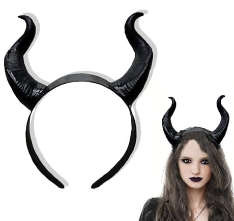 Hörner Haarreif Halloween, Stirnband Hörner Schwarz, Stierhörner Haarreif Halloween, Stier Cosplay Stirnband, Stier Ohren Haarband, Kopfschmuck, Damen Herren Costume Accessories