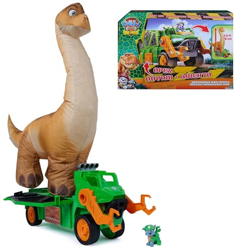 Paw Patrol: The Dino Movie, Megasaurus Dino Vehicle with 76,2 cm Inflatable Dinosaur Toy and Rocky Action Figure, Preschool Toys for Girls and Boys Ages 3+