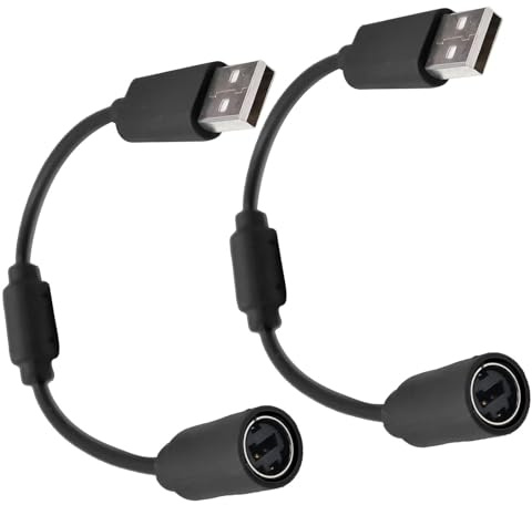 2 Pack USB Breakaway Cable for Xbox One Xbox 360 Xbox Series X/S PC Replacement Dongle Breakable Cord Lead, suitable for gaming controllers, racing wheels, and other compatible USB devices (Black)