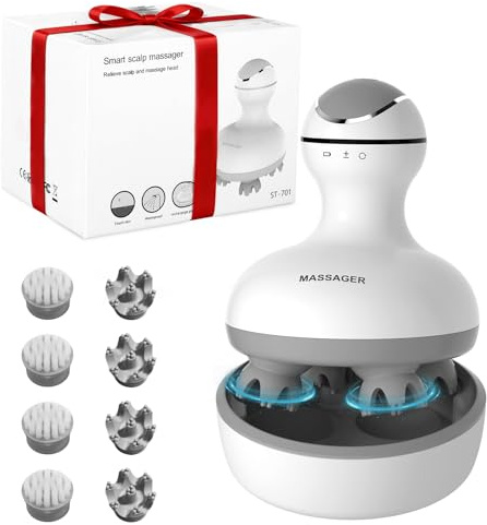 Electric Scalp Massager, Waterproof Head Massager with 84 Nodes & 4 Extra Heads, Portable Hair Massage for Hair Growth, Pet Massager for Dogs & Cats (Grey)
