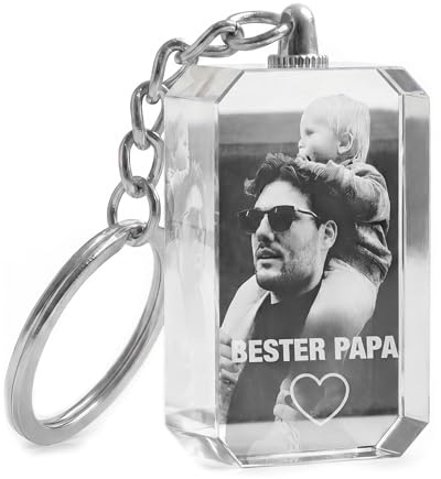 BAVELA® Schlüsselanhänger Personalisiert mit Foto & Gravur - Glas 3D Gravur - Vatertag & Muttertag - Personalisiertes Geschenk Bild für Sie und Ihn - Fotogeschenk für Freund und Freundin Jahrestag