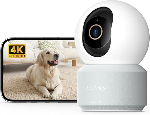Anona Pano 4K UHD Indoor Camera with 512GB SD Card, Security Camera with Phone App, 360° Pan-Tilt, 2.4G/5G Wi-Fi 6, Auto-Tracking, Person/Pet/Baby Crying Detection, Privacy Mode, Two-Way Audio