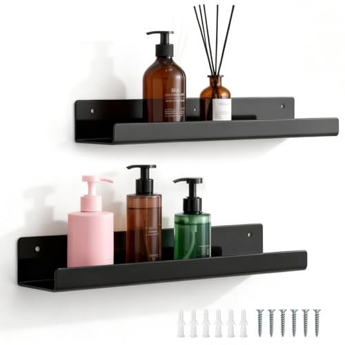 SNSYGN 2 Stück Regalbrett Schwarz, 38cm Acryl Regal Schwimmende Badezimmer Wandregal Badablage mit 6 Schraube für Wohnzimmer Schlafzimmer Küche Esszimmer