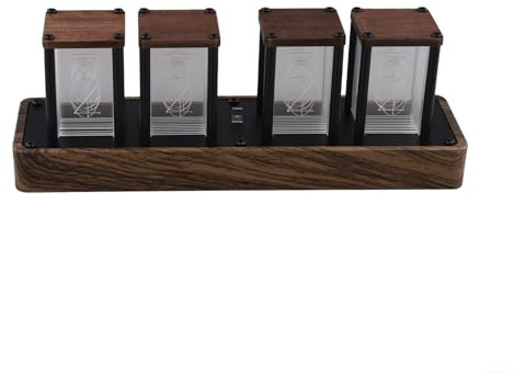 Solaughguy RGB Nixie Röhrenuhr, LED-Schreibtischuhr, USB-betrieben, Farbwechsel-Alarm mit 8 Anzeigemodi für Büro, Heimdekoration, Walnussholz-Finish