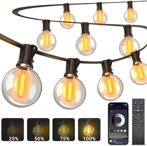 ARKOCHIC G40 Garden String Lights Mains Powered 30M/100FT, APP & Remote Control Festoon Lights Outdoor Waterproof, Dimmable Shatterproof G40 Outdoor Lights for Garden Wedding Party