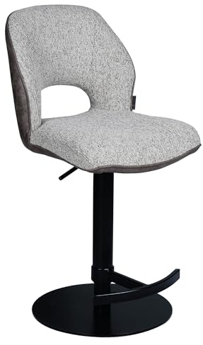 Raburg Barhocker höhenverstellbar, 120 kg belastbar, 360° drehbar, Küchenhocker mit Fußstütze, Stoff, Gestell aus Metall - Louming Maile | Braun/Grau/Schwarz