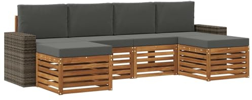 vidaXL Sofagarnituren 6 pcs Natur und Anthrazit Massivholz Akazie, Garten Patio Lounge, modernes Sofa für draußen, haltbares Möbelset, gemütliche Terrassen-Sitze