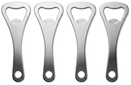 4PCS Flat Bottle Openers Stainless Steel Bar Blade Heavy Duty Beer Bottle Opener for Bartender, Home Kitchen, Pub and Party - Portable Bottle Cap Opener Keyring