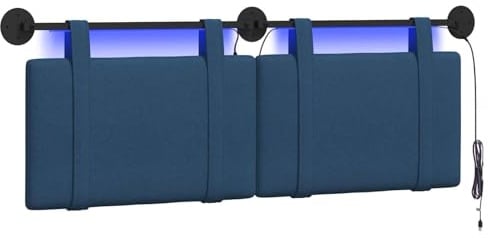 vidaXL Hängendes Kopfteil Mit LED Licht Blau Stoff, Stylische Schlafzimmer-Deko, modernes Wandkopfteil, luxuriöser Stoffakzent, gemütliche Schlaf-Oase
