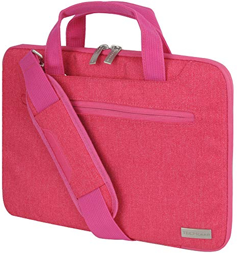 TECHGEAR Custodia per computer portatili da 11 - 12.3 pollici, Custodia borsa portatile multifunzionale con tracolla regolabile, cinghia per bagagli e impugnature rimovibili - Rosa