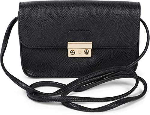 styleBREAKER Damen Crossbody Clutch in Schlangen Optik, Umhängetasche, Schultertasche, Tasche 02012296, Farbe:Schwarz