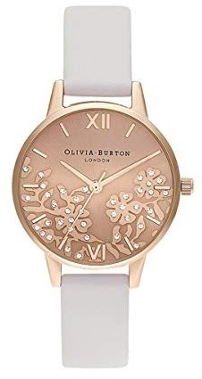 Olivia Burton Analog Quarzuhr für Damen mit Rötliches Lederarmband - OB16MV102