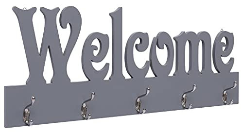 vidaXL Porte-Manteau Mural Welcome Gris 74x29,5 cm