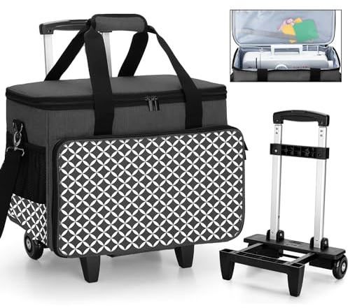 Yarwo Abnehmbare Nähmaschinentrolley, Nähmaschine Koffer mit Rollen, Nähmaschine Trolley Tasche mit unterer Stützplatte für die meisten Standard-Nähmaschinen und Zubehör, Schwarz mit Diamant Muster