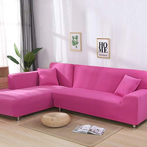 OKJK Sofa überzug Ecksofa, Sofaüberwurf L Form,wasserdicht Elastisch Maschinenwaschbar, Sofabezüge, Für Wohnzimmer Sofa Protector, Bestellen Sie 2 Stück (Pink,1seater and 4seater)