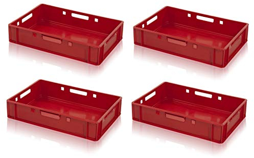 kistenkind 4x Fleischkiste E1 rot 60x40x12,5 Metzgerkiste Eurobehälter inkl. Zollstock
