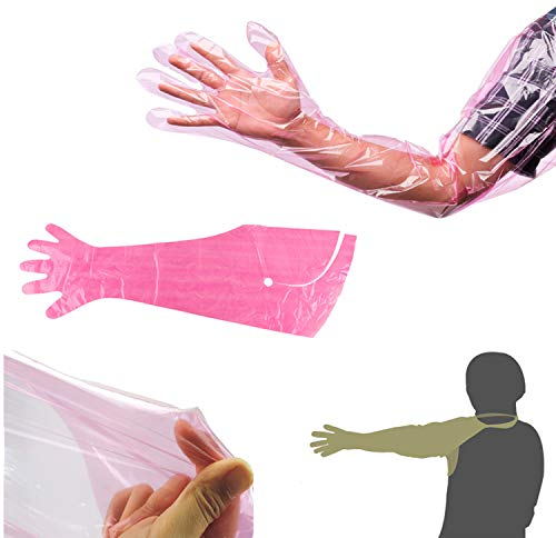 Zaky 37 inches Disposable Soft Plastic Film Gloves Long Arm Glove Shoulder Prevent Gloves from Falling off High Density Material no Leakage 10 pcs