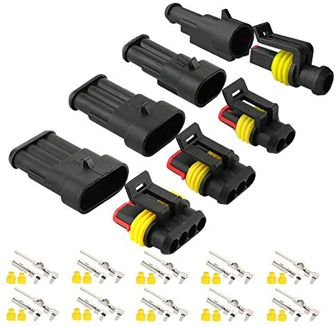 Aiqeer 12 Set Voiture Étanche Électrique Fil Connecteurs, Kit Prise Fiche Connecteur Électrique Imperméable Voiture (1 Pin, 2 Pin, 3 Pin, 4 Pin)