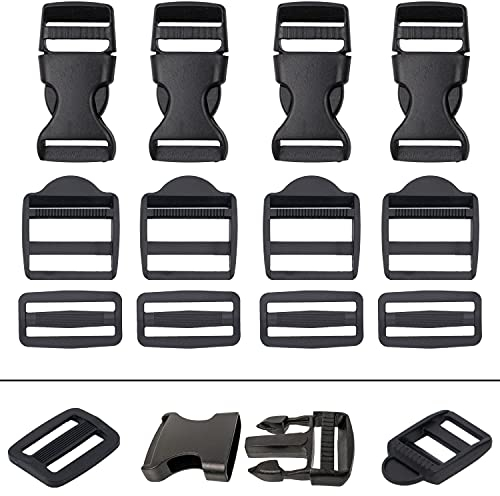Steckschnalle, Stegschnalle und Leiterschnalle Set, 12 Pack, für 15 mm breite Gurtbänder, je 4 x 15 mm Schnalle, in Schwarz, Gürtelschnalle mit doppelseitigem Klickverschluss, Klemmschnalle Gurt Band