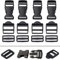 Steckschnalle, Stegschnalle und Leiterschnalle Set, 12 Pack, für 15 mm breite Gurtbänder, je 4 x 15 mm Schnalle, in Schwarz, Gürtelschnalle mit doppelseitigem Klickverschluss, Klemmschnalle Gurt Band