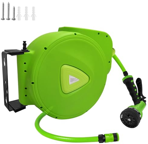 XMTECH Schlauchtrommel Wasser Automatik 30m + 2m Schlauch Wandmontage 180° Schwenkbarer Schlauchaufroller 3/4 Anschluss Gartenschlauch Schlauchbox für Garten, Bewässerung, Autowäsche