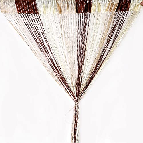 String Curtain Panel, Glitter Door Wall Window Doorways Panel Fly Screen Fringe Room Divider Blinds, Decorative Tassel Ribbon Strip Silver Screen for Living room, Bedroom(Coffee Champagne Beige)